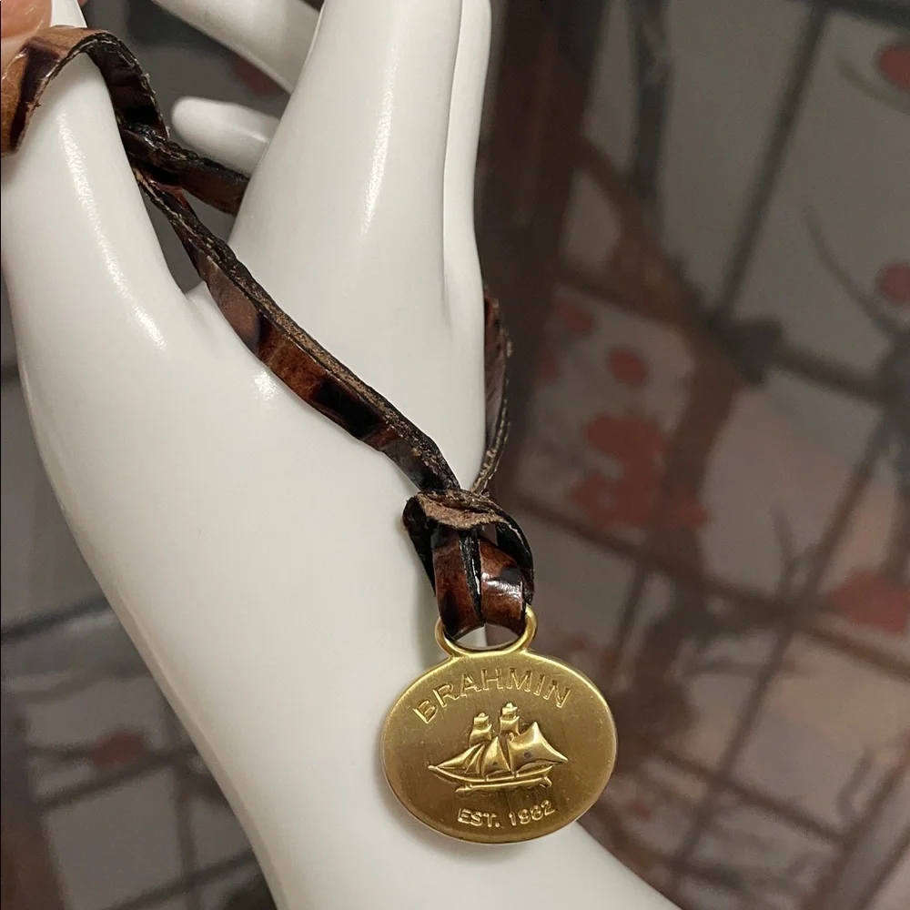 Brahmin Brown Braided Leather with Gold Medallion